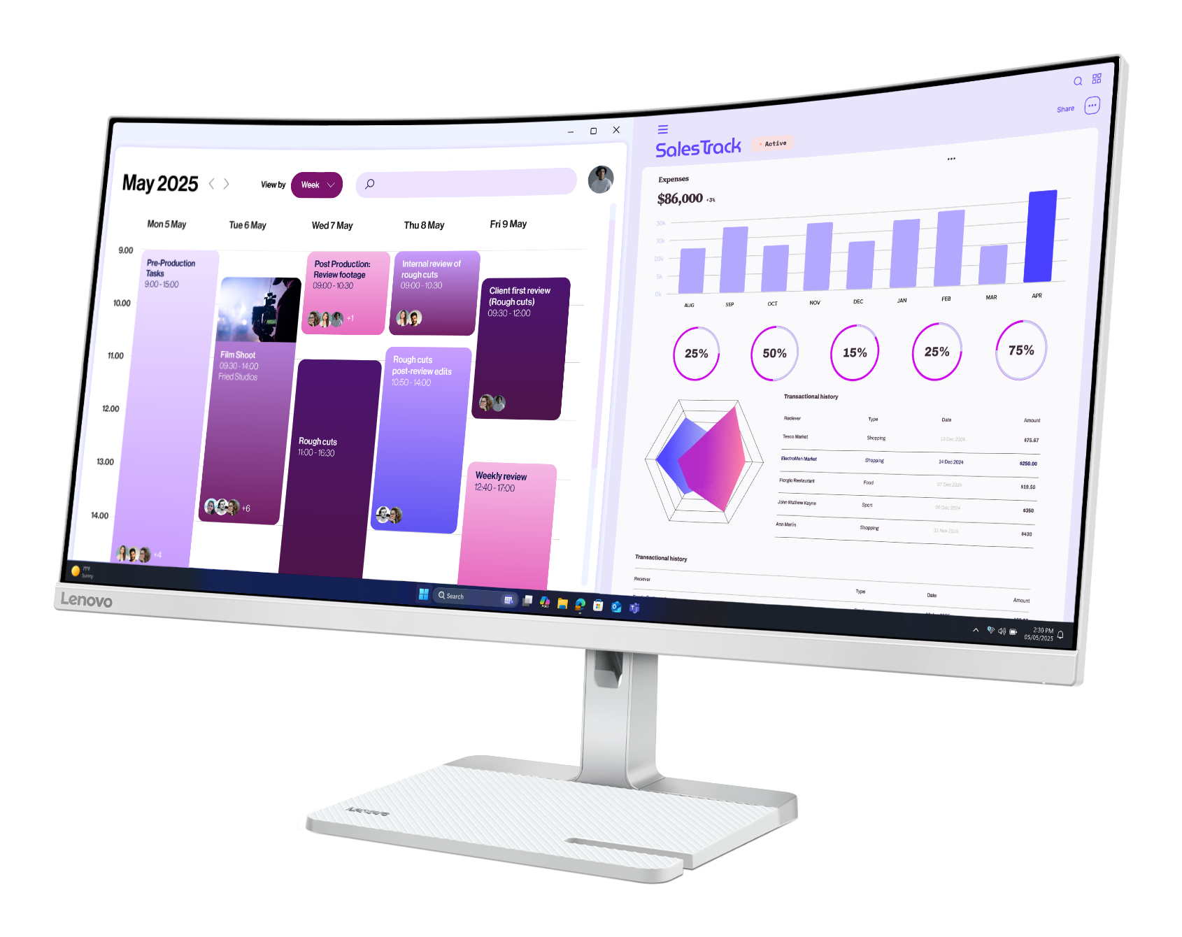 Lenovo L34W-2C 34" VA UWQHD 120Hz 21:9 Curved hvítur